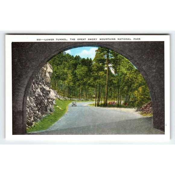 Vintage Linen Postcard Lower Tunnel Great Smoky Mountains National Park - Picture 1 of 2